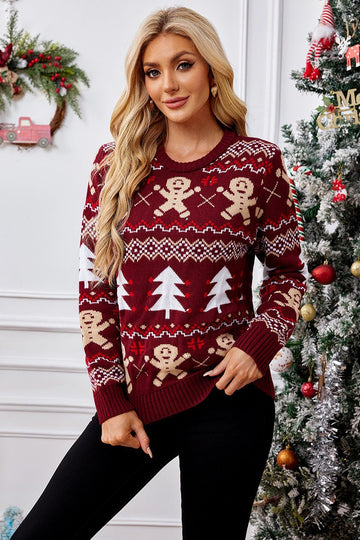 Woochic pull de Noël col en rond motif tridimensionnel jacquard rouge vineux S